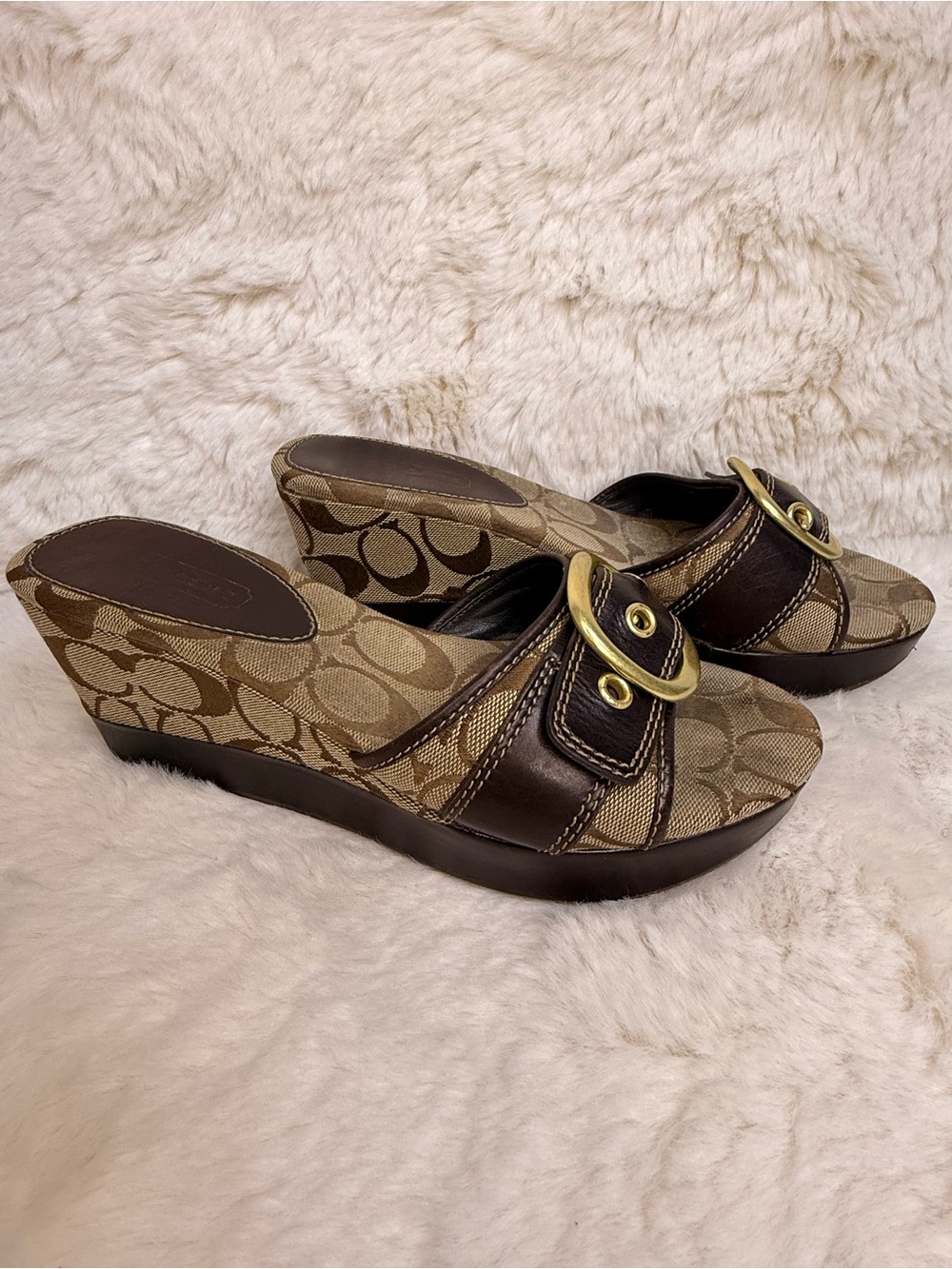 Coach Gretta Platform Open Toe Wedge Sandal Y2K Signature Canvas Platform Sz 7.5